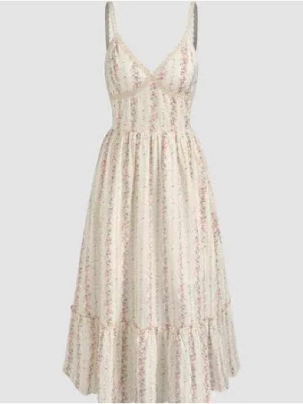 Cider Cream Floral Tiered Midi Dress with Pink Accents